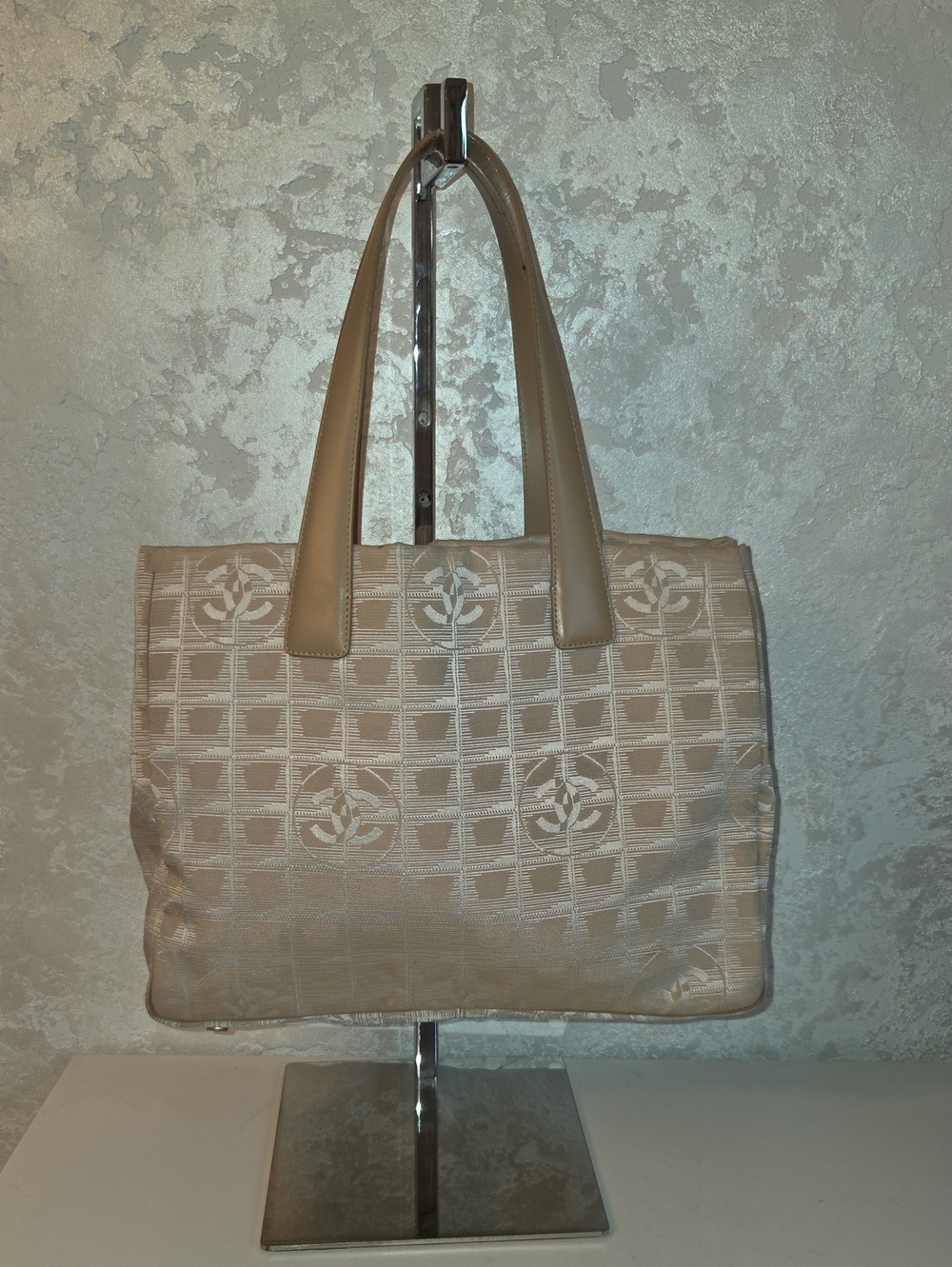 CHANEL Beige Logo Jacquard Tote